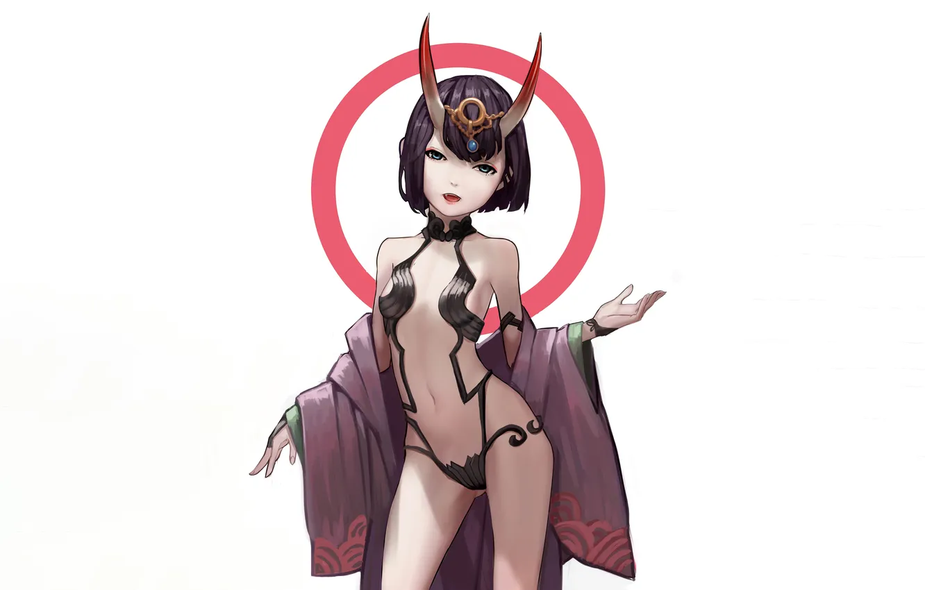 Photo wallpaper girl, sexy, lingerie, cleavage, horns, bodysuit, boobs, anime