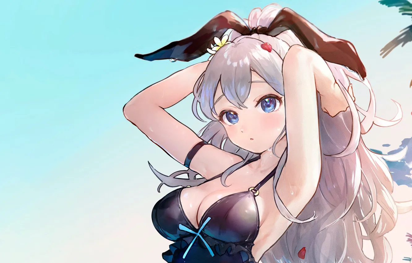 Photo wallpaper girl, sexy, cleavage, long hair, dress, boobs, anime, beautiful