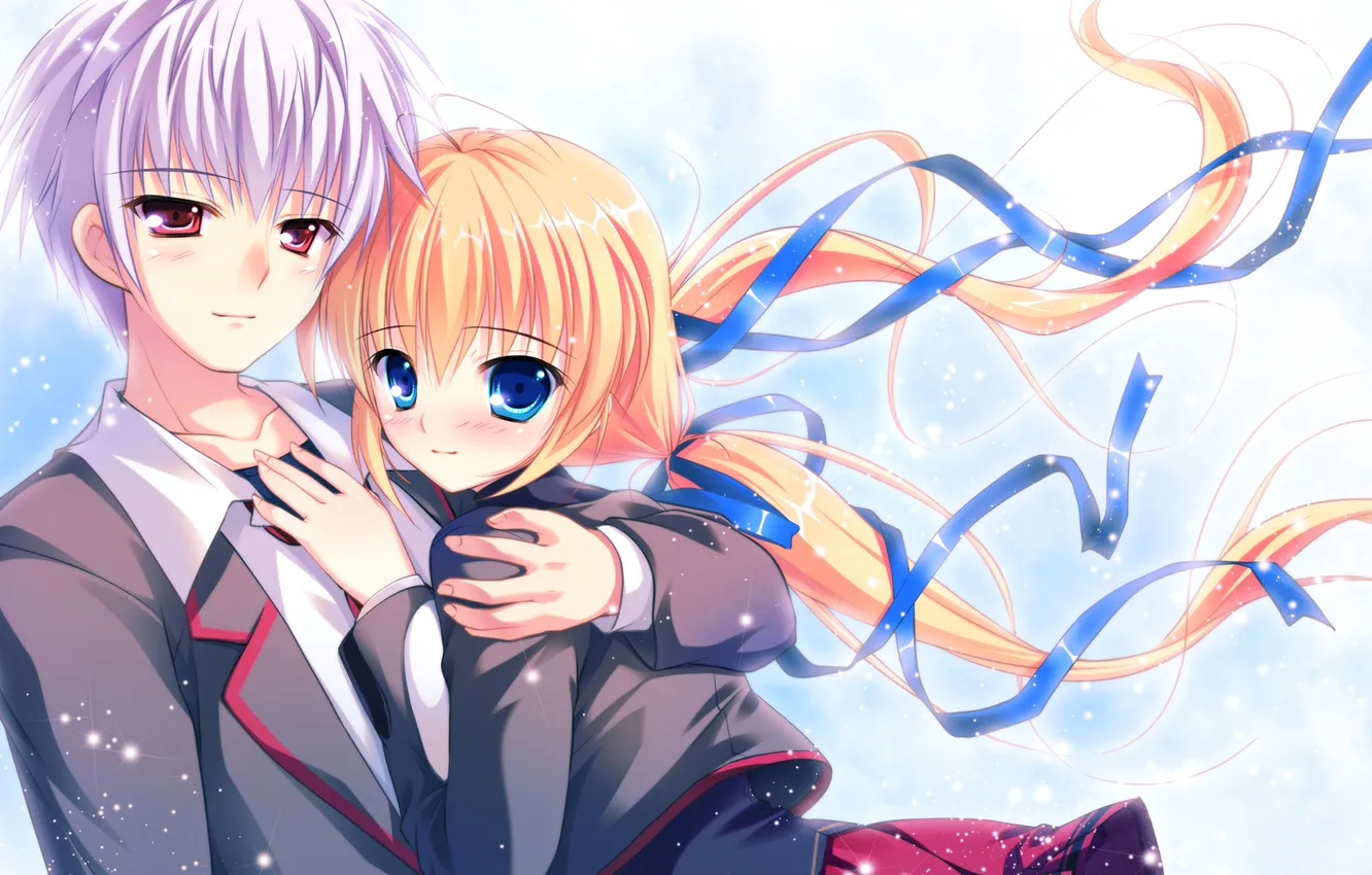 Photo wallpaper girl, sparks, pair, tape, form, guy, game, manatsu no yoru no yuki monogatari