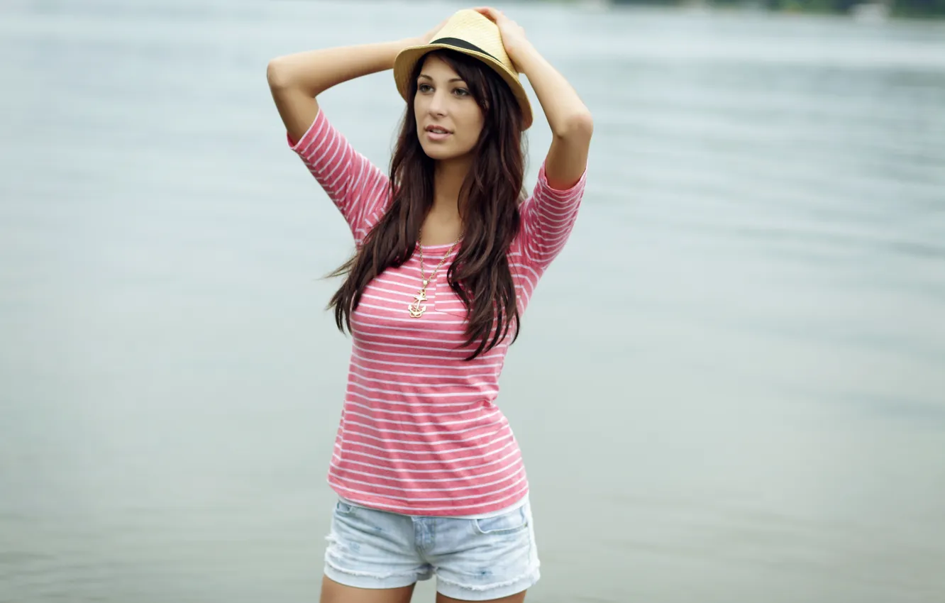 Photo wallpaper look, girl, hat, brunette, MEGHAN ROTHER