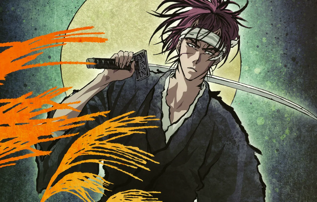 Photo wallpaper katana, The moon, headband, kimono, Bleach, Bleach, Shinigami, Abarai Renji