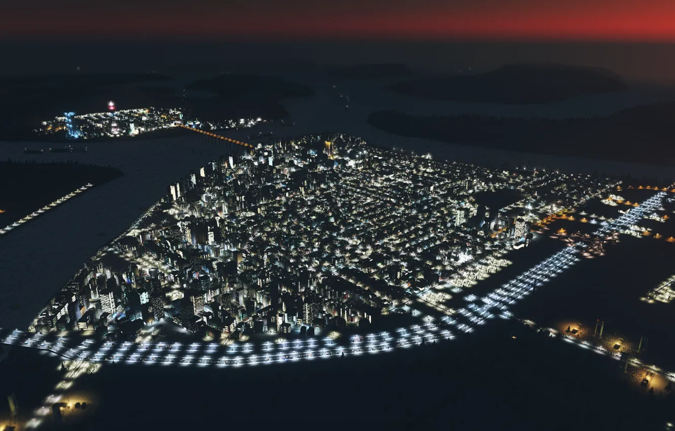 Photo wallpaper landscape, night, the city, cities skylines