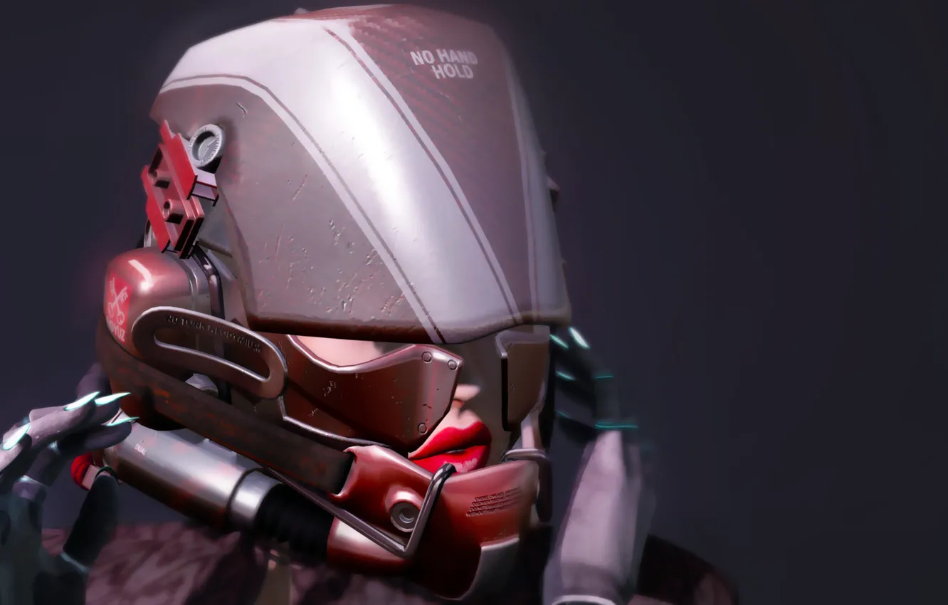 Photo wallpaper girl, face, background, helmet, equipment