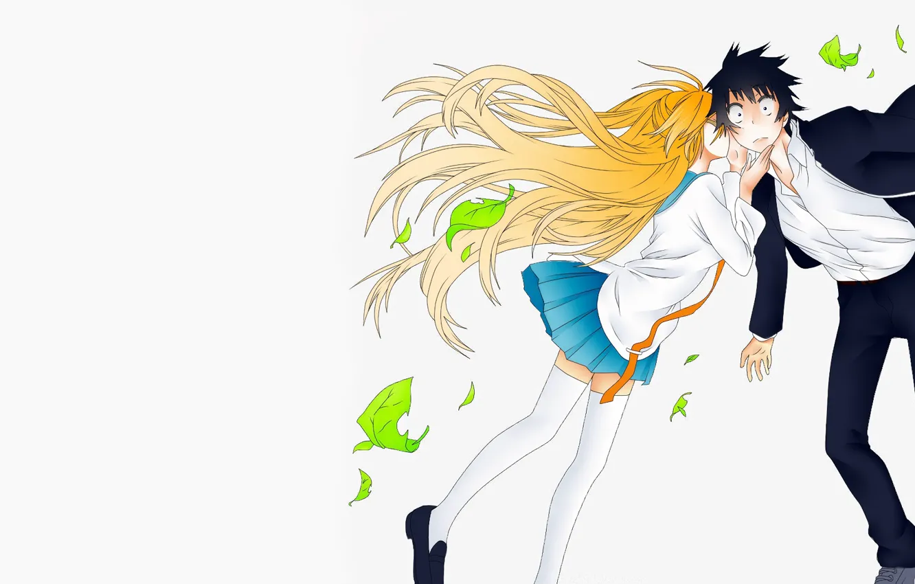 Photo wallpaper girl, romance, kiss, anime, art, guy, two, nisekoi
