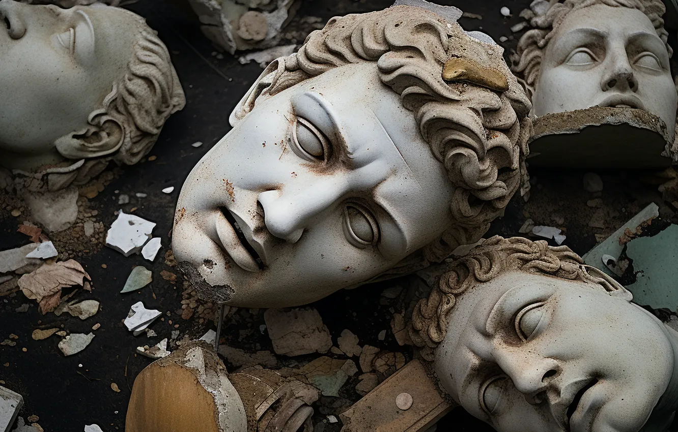 Photo wallpaper head, sculpture, bust, broken, digital art, AI art, The Art of Artificial Intelligence, Greek busts