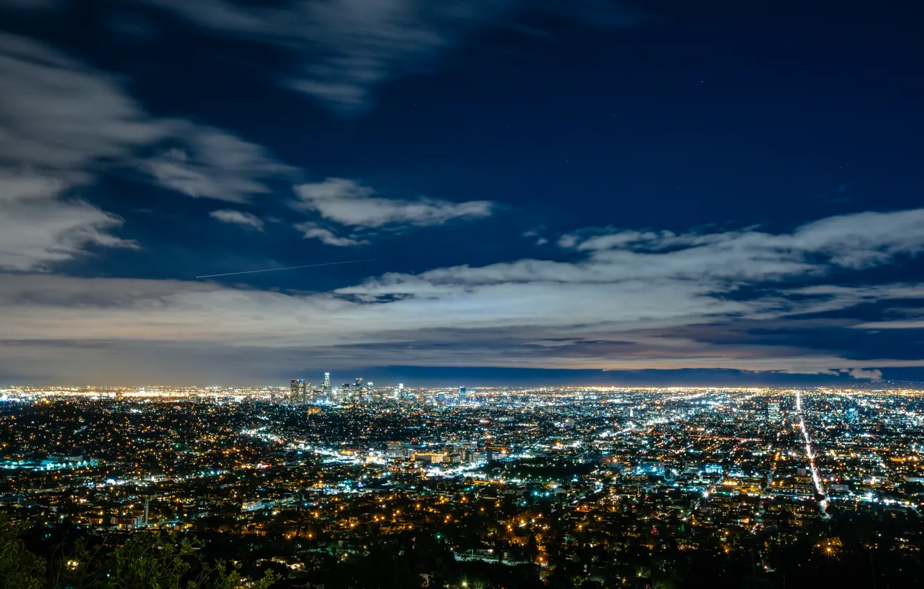Photo wallpaper lights, USA, United States, sky, night, Los Angeles, California, view