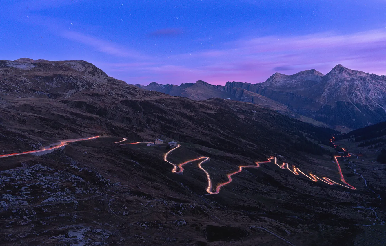 Photo wallpaper mountains, Switzerland, horizon, Switzerland, mountain road, Grisons, Mountain Road, Graubunden