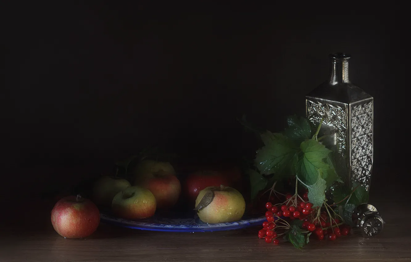 Photo wallpaper apples, still life, decanter