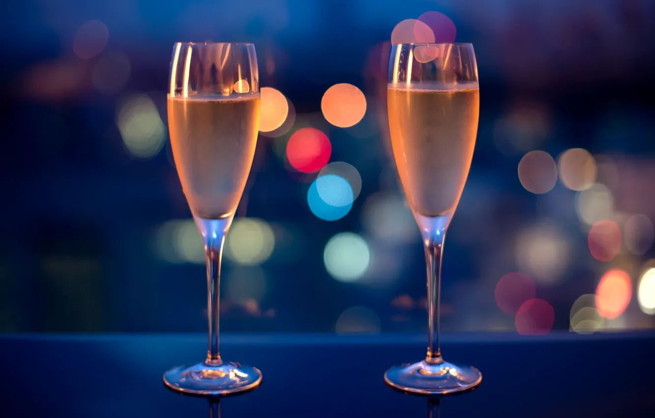 Photo wallpaper lights, glass, the evening, champagne