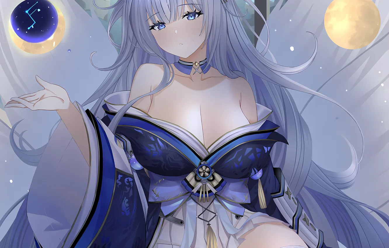 Photo wallpaper girl, sexy, cleavage, thighhighs, long hair, dress, boobs, animal ears