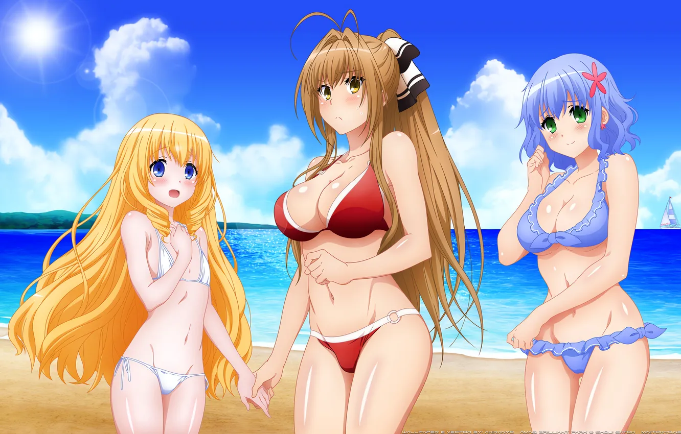 Photo wallpaper sexy, cleavage, beach, Muse, sky, green eyes, long hair, sea