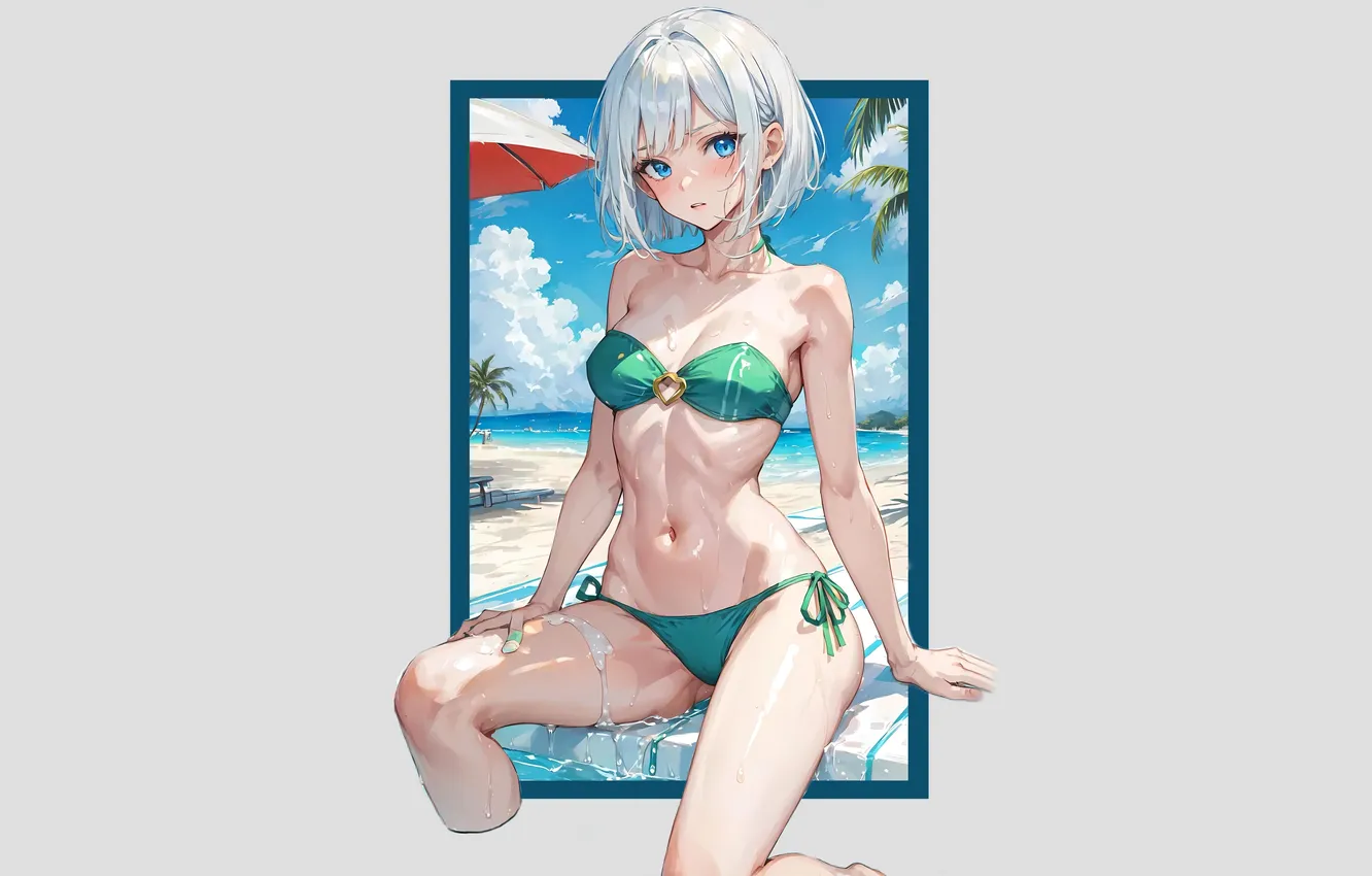 Photo wallpaper kawaii, girl, hot, sexy, wet, beach, ocean, anime