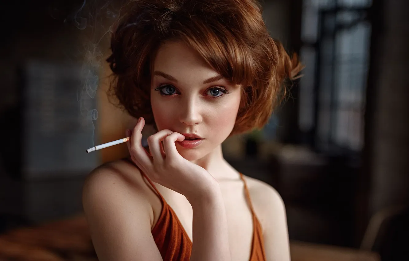 Photo wallpaper girl, portrait, cigarette
