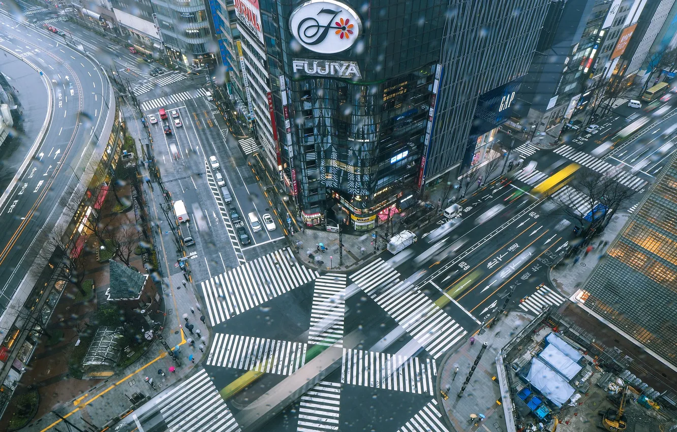 Photo wallpaper road, city, the city, building, car, megapolis, cars, the view from the top