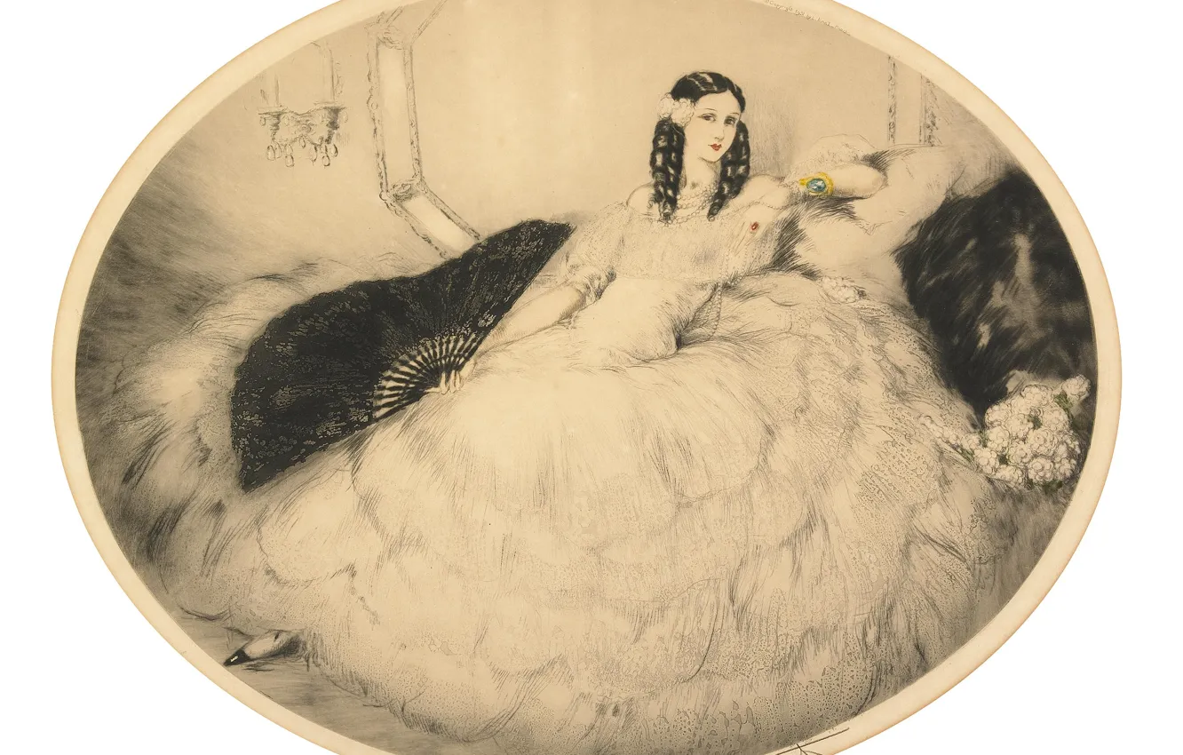 Photo wallpaper 1931, Louis Icart, Black fan