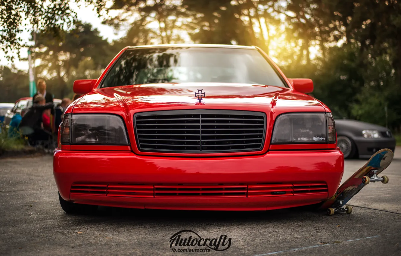 Photo wallpaper red, Mercedes - Benz, w140, s320