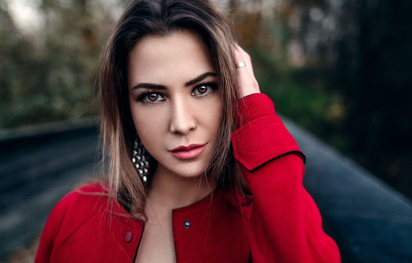 Photo wallpaper look, pose, model, portrait, makeup, brunette, hairstyle, beauty