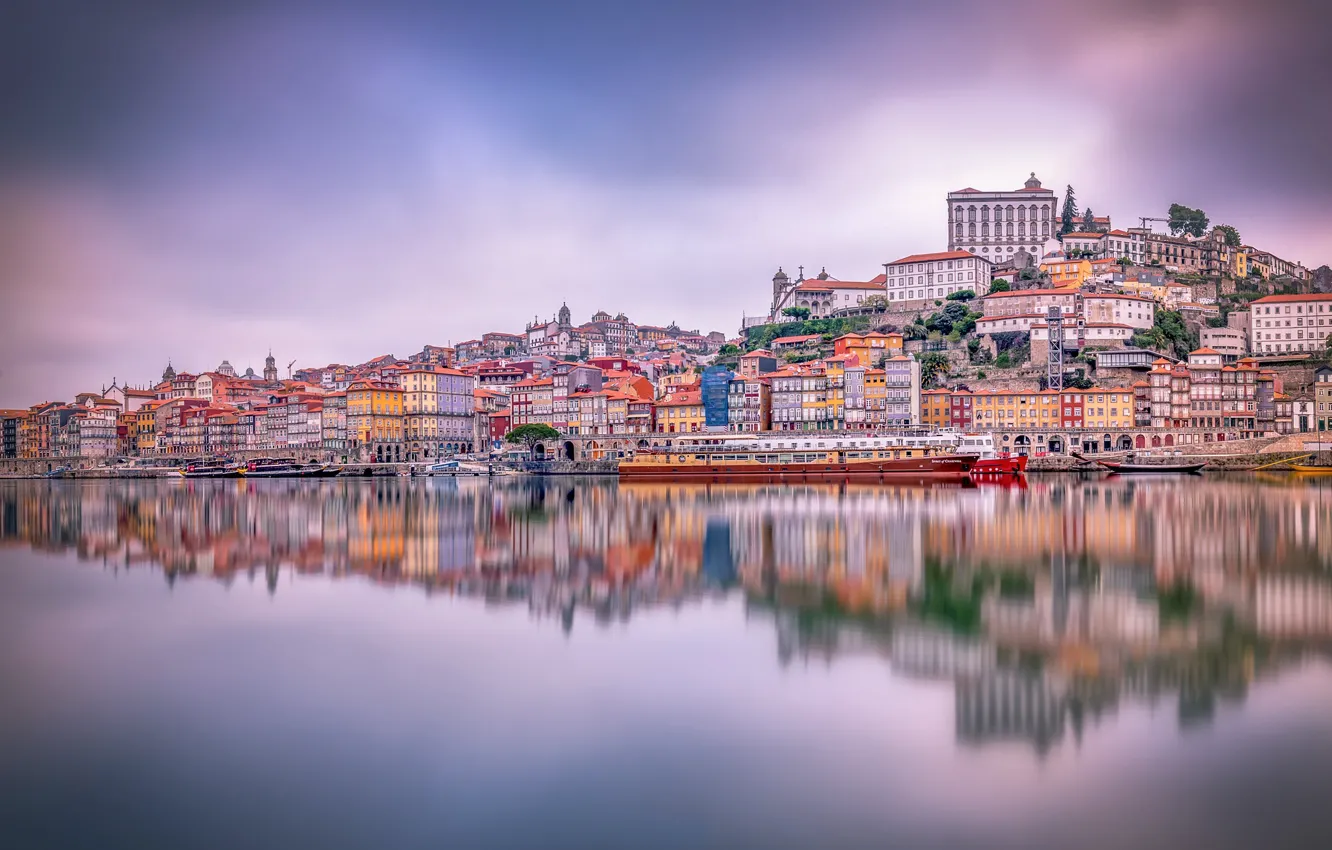 Photo wallpaper reflection, river, building, home, Portugal, Portugal, Porto, Port