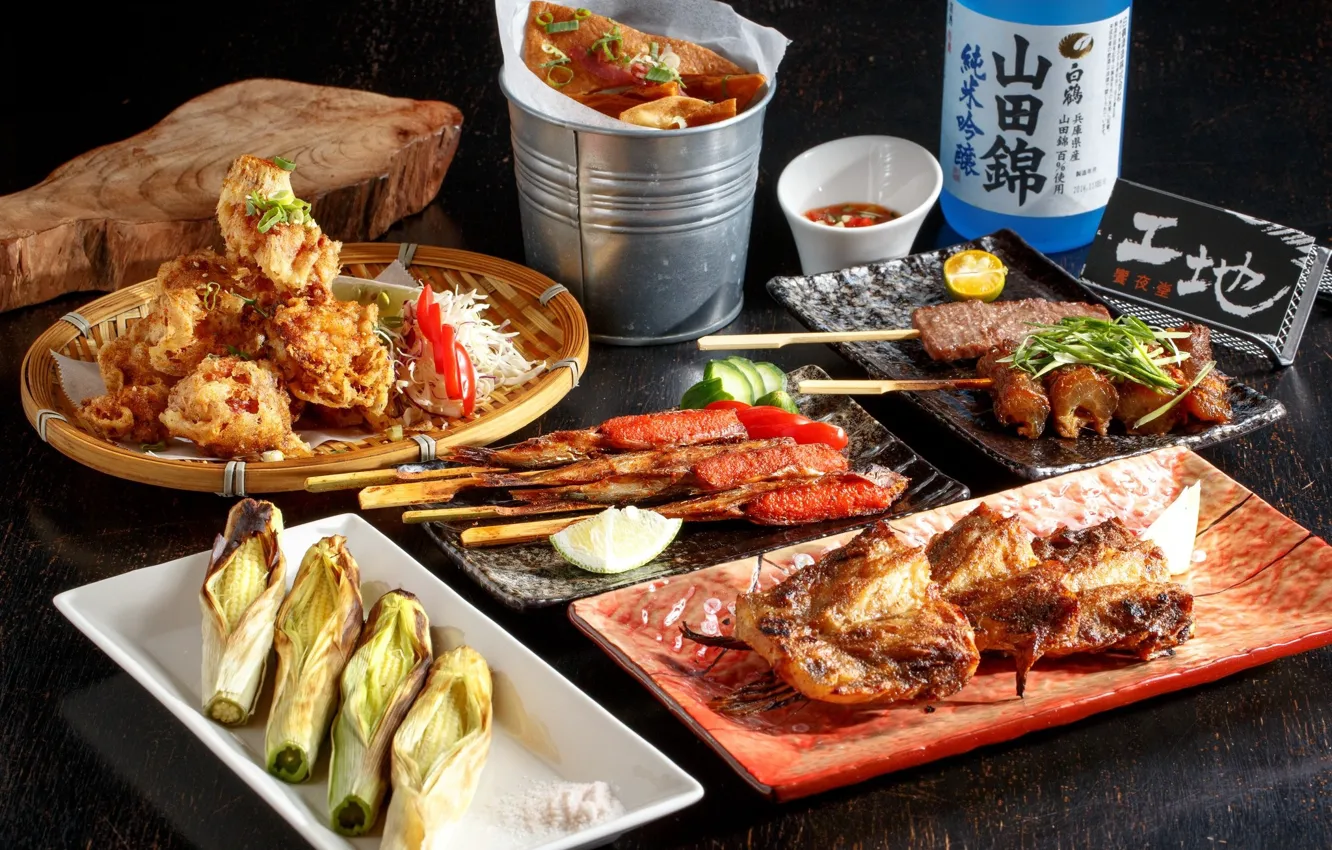 Photo wallpaper corn, BBQ, kebab, salt