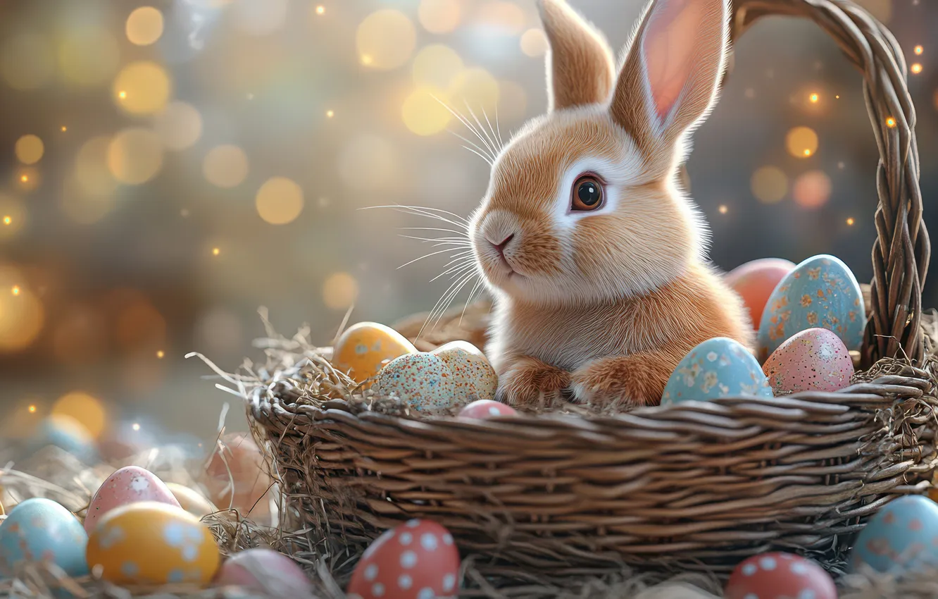 Photo wallpaper look, holiday, eggs, spring, rabbit, Easter, face, Bunny