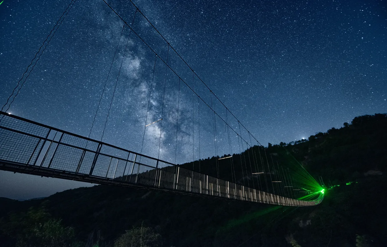 Photo wallpaper mountains, night, bridge, Armenia