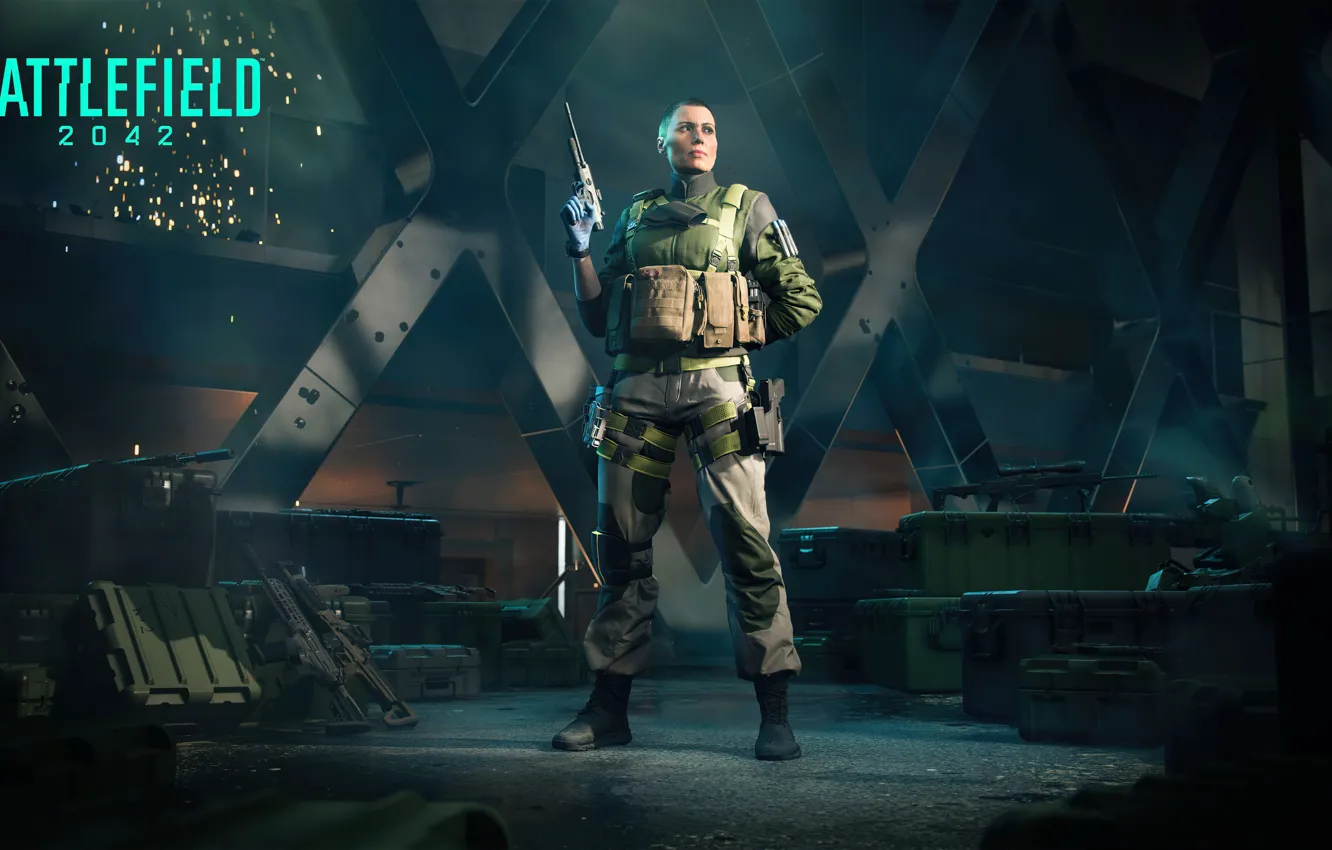 Photo wallpaper gun, soldiers, game, 2021, Battlefield 2042