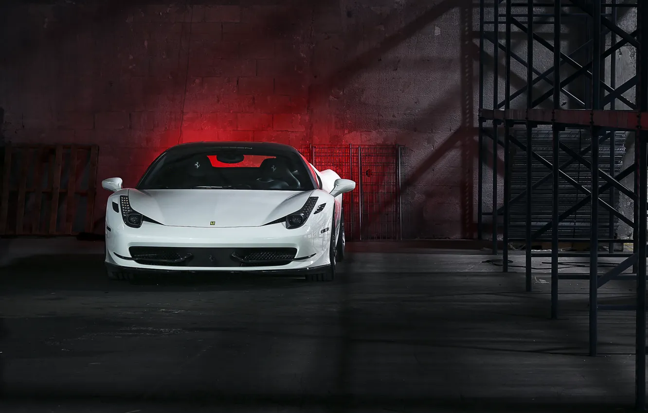 Photo wallpaper white, night, white, ferrari, Ferrari, front view, night, Italy