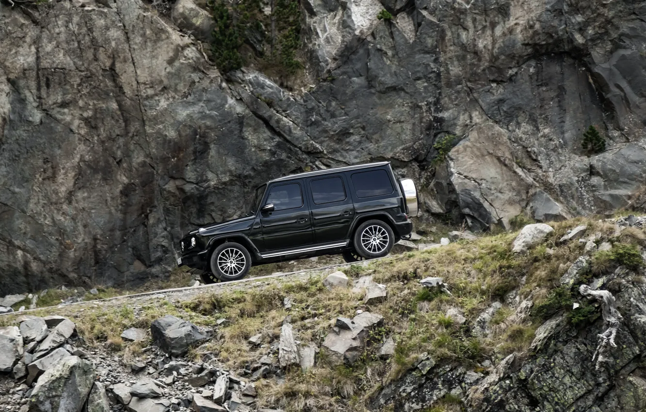 Photo wallpaper road, movement, black, Mercedes-Benz, 2018, G-Class