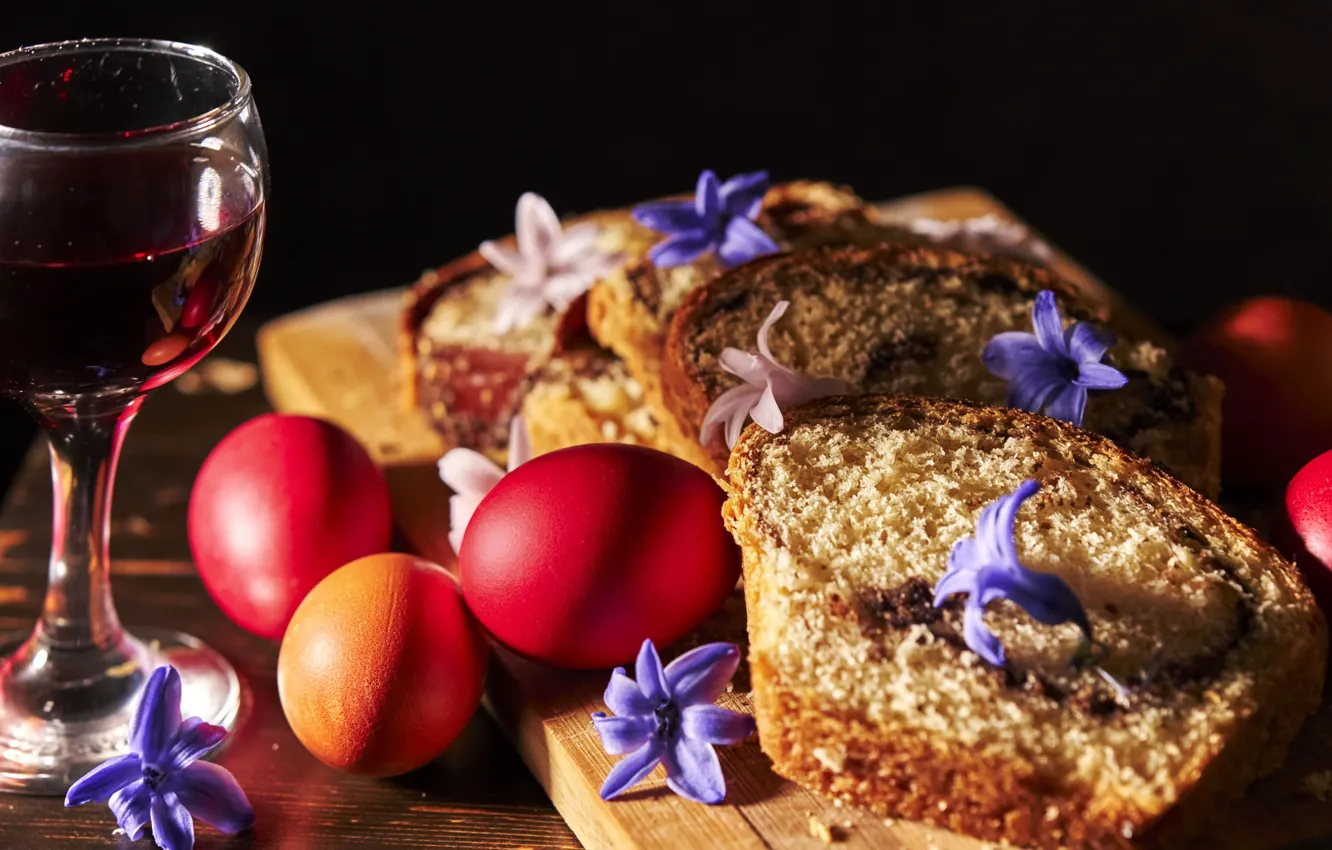 Photo wallpaper holiday, wine, eggs, Easter, cupcakes