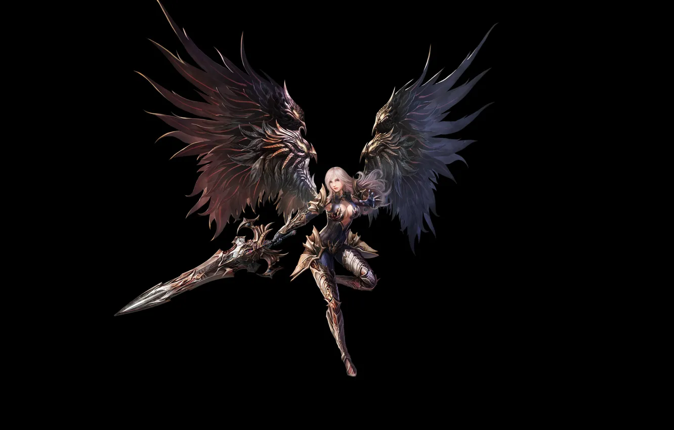 Photo wallpaper girl, sword, fantasy, armor, art, wings, beautiful, warrior