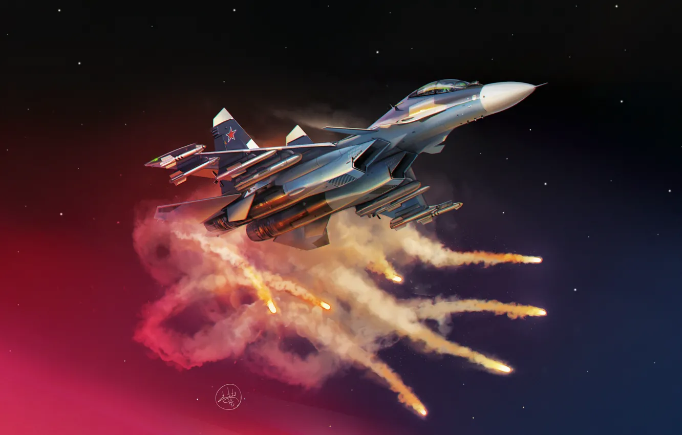 Photo wallpaper aviation, fighter, art, Russia, the plane, BBC, Dry, Illustration