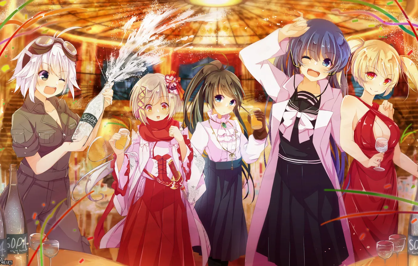 Photo wallpaper girl, squirt, holiday, glass, bottle, anime, art, dennryuurai