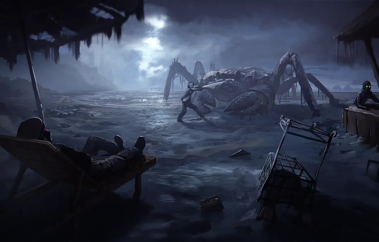 Photo wallpaper beach, night, crab, romantic apocalyptic