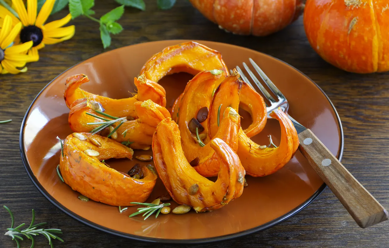 Photo wallpaper food, plug, seeds, baked pumpkin