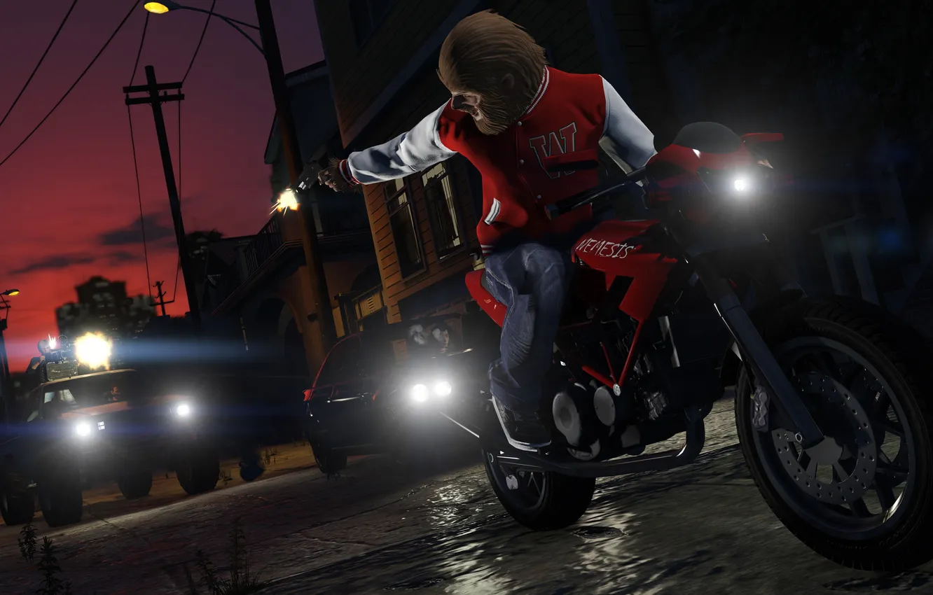 Photo wallpaper night, motorcycle, werewolf, gta online