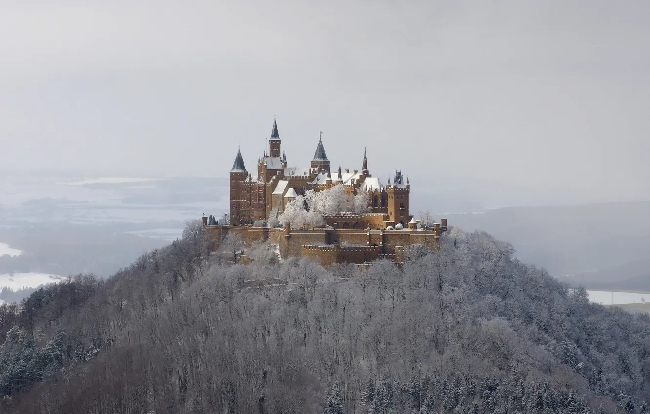 Photo wallpaper winter, snow, castle, Hohenzollern