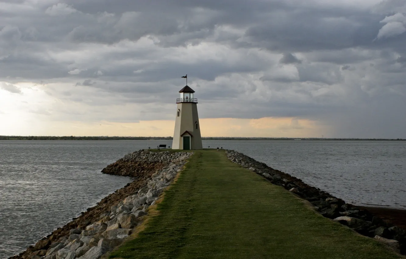 Photo wallpaper sea, clouds, lighthouse