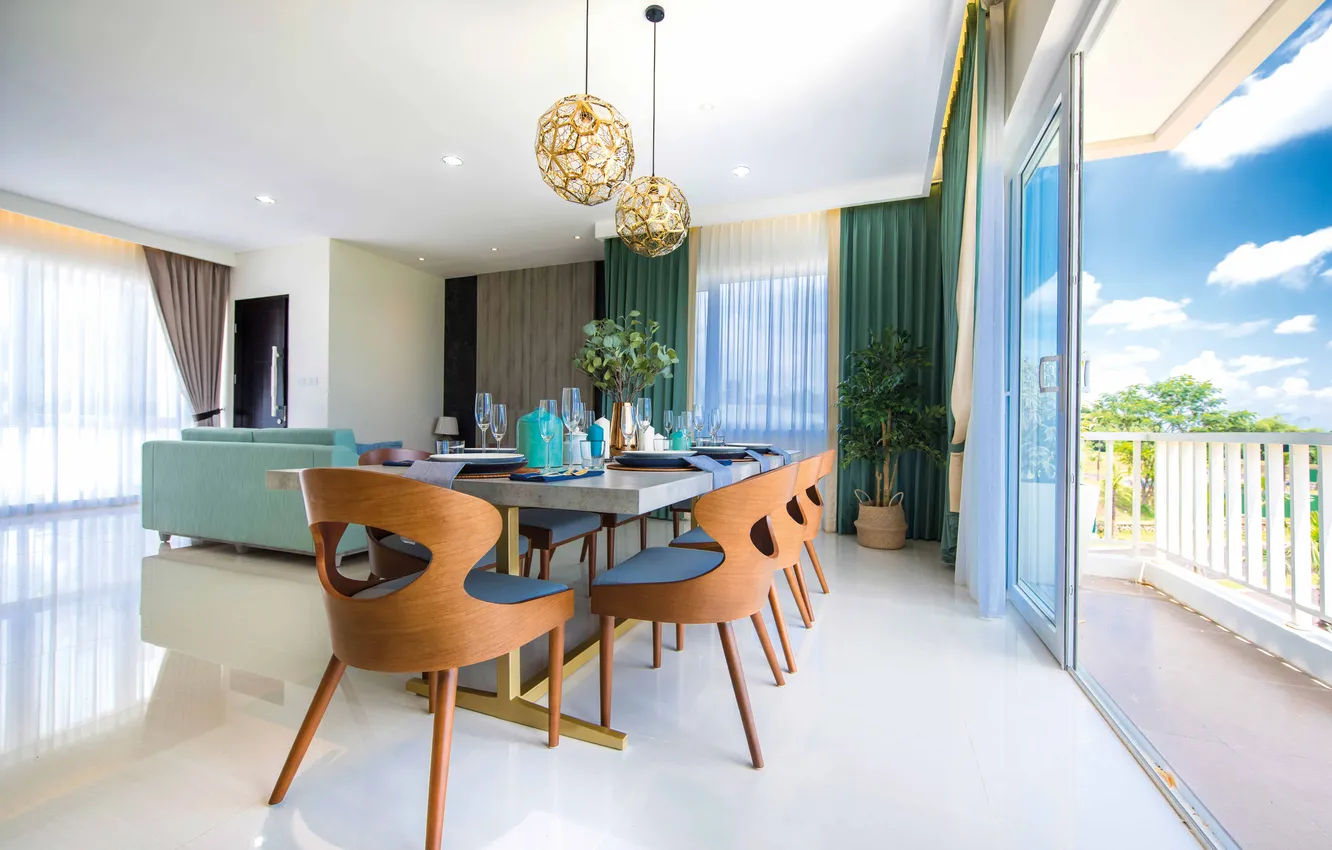 Photo wallpaper design, style, interior, balcony, living room, dining room
