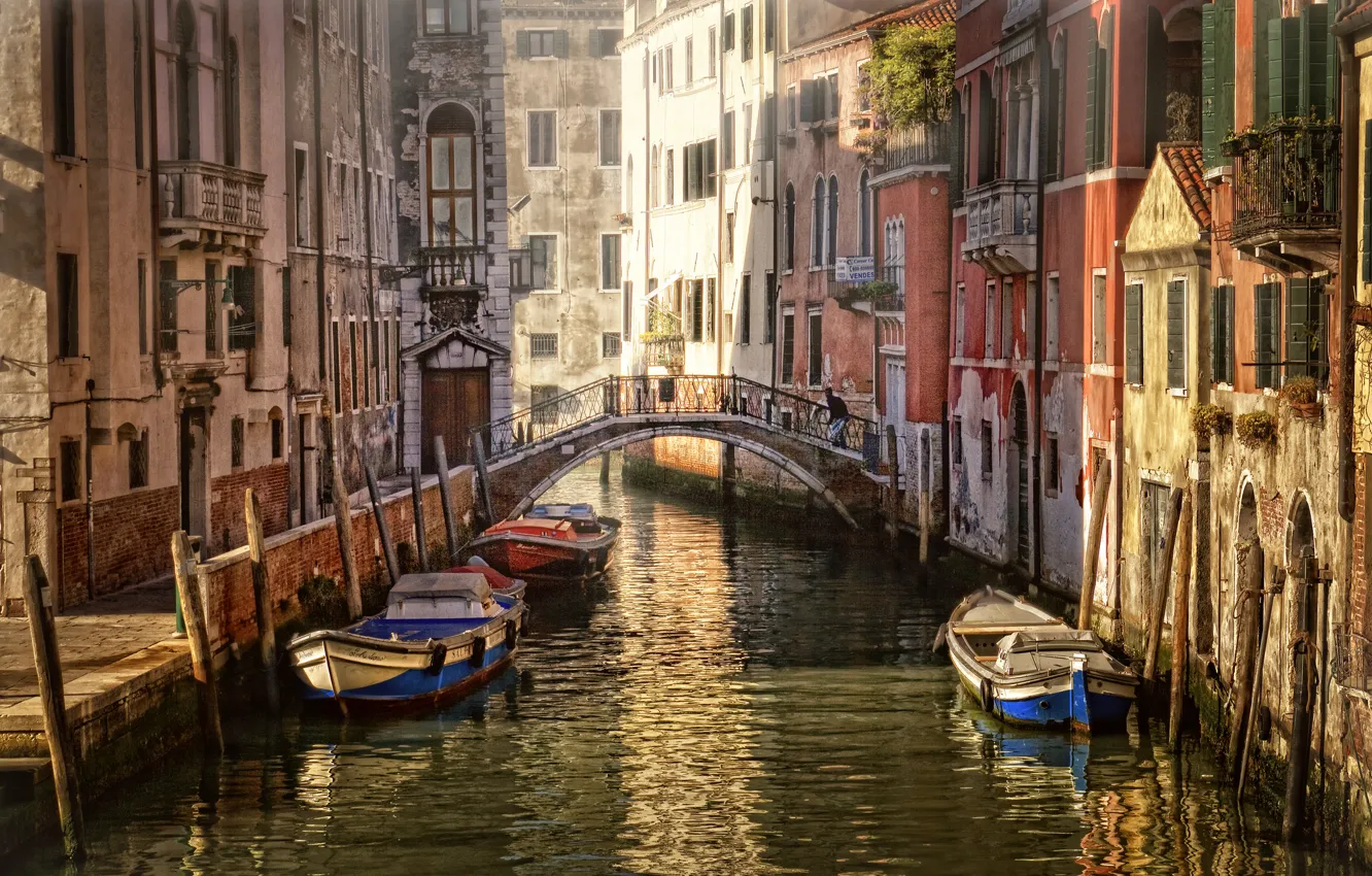 Photo wallpaper bridge, home, boats, Italy, Venice, channel