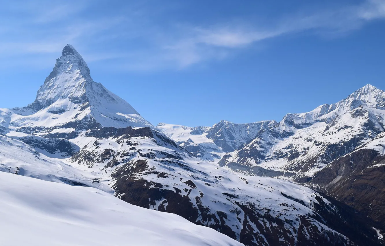 Photo wallpaper rock, sky, landscape, Italy, nature, mountain, snow, Matterhorn
