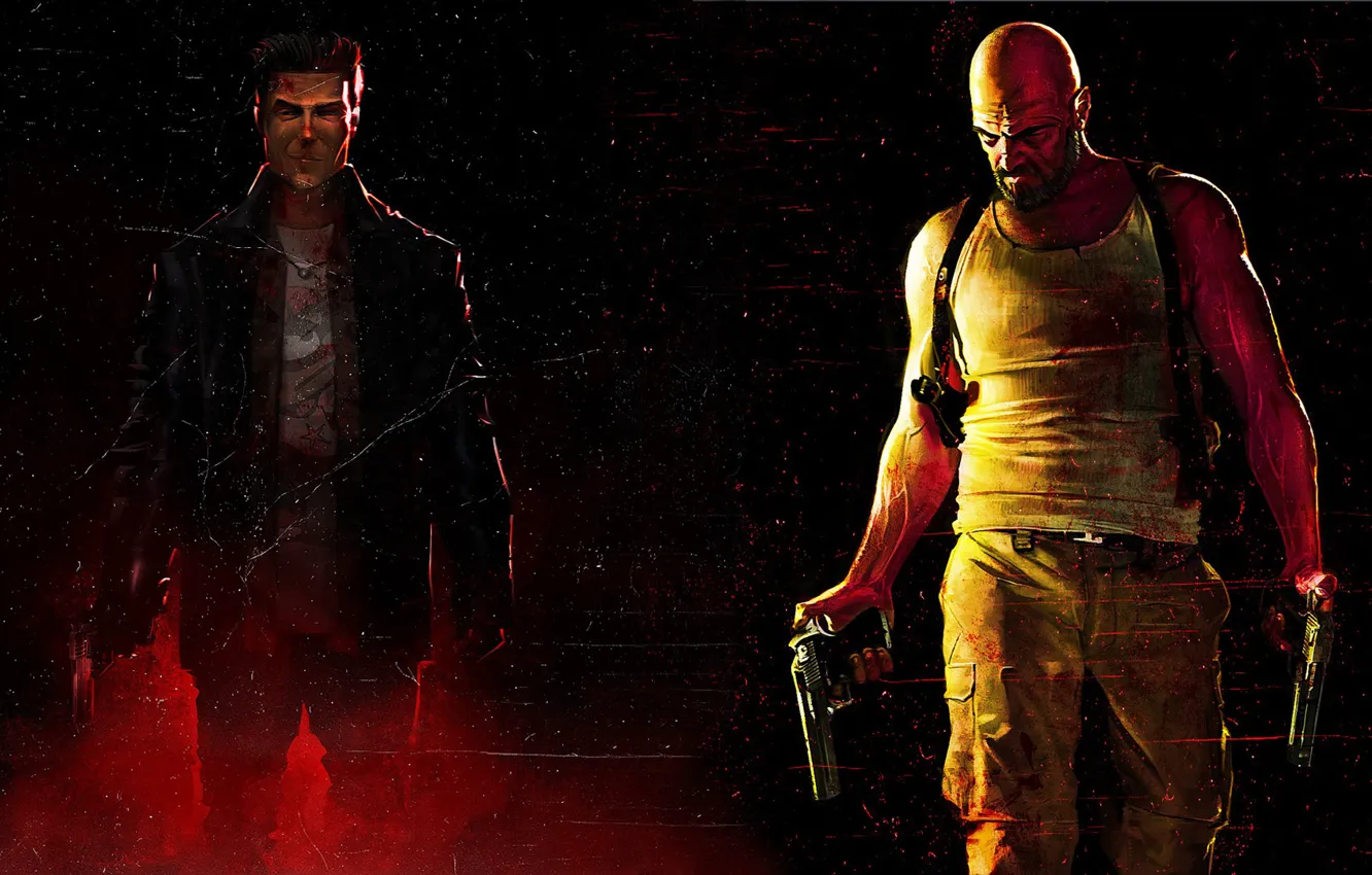 Photo wallpaper gun, weapons, background, smoke, Mike, art, pair, bald