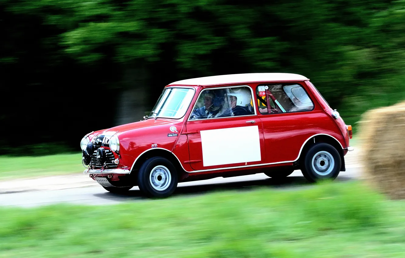 Photo wallpaper Red, Retro, Race, Mini Cooper, MINI, Mini Cooper, Blur