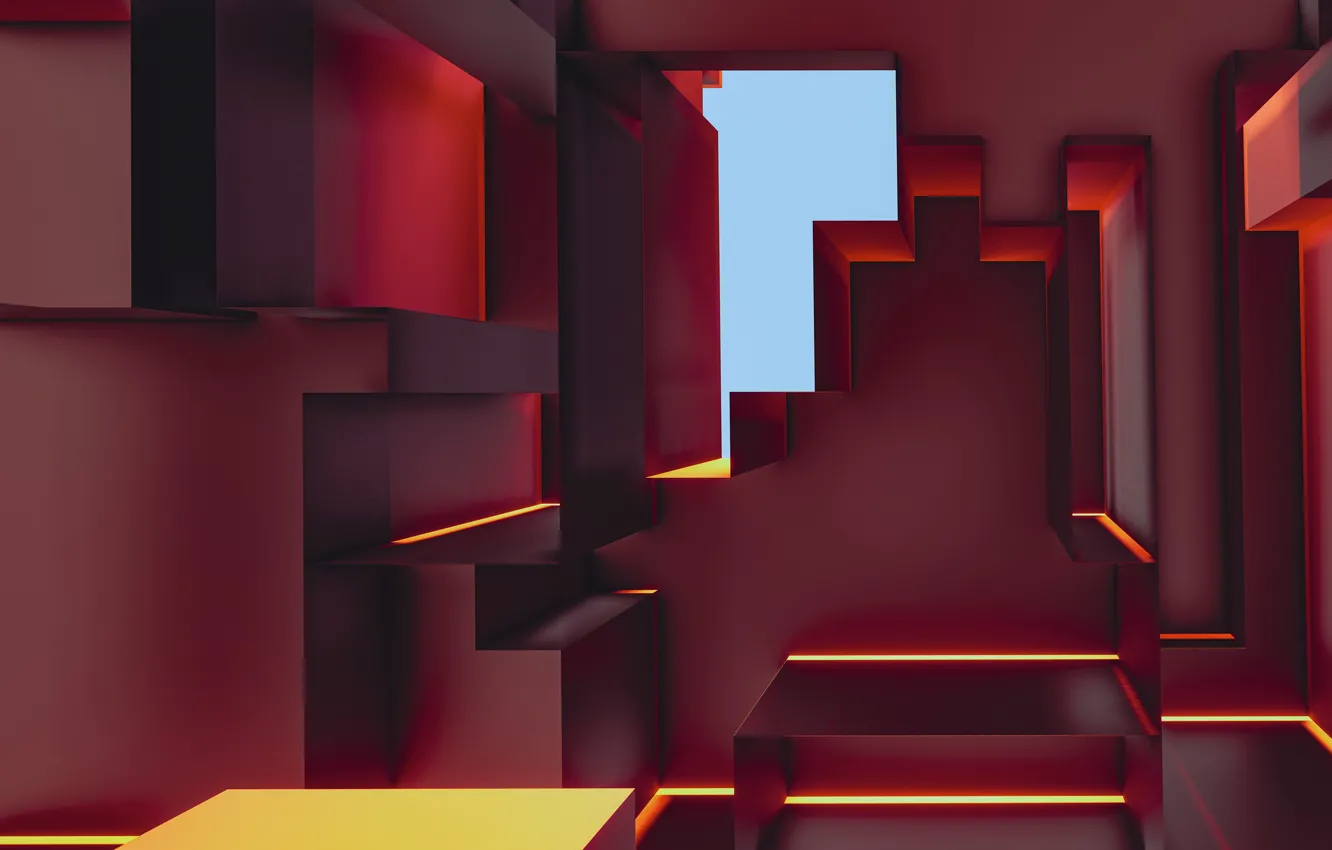 Photo wallpaper abstraction, space, wall, blocks, window, geometry, shelves, abstract background