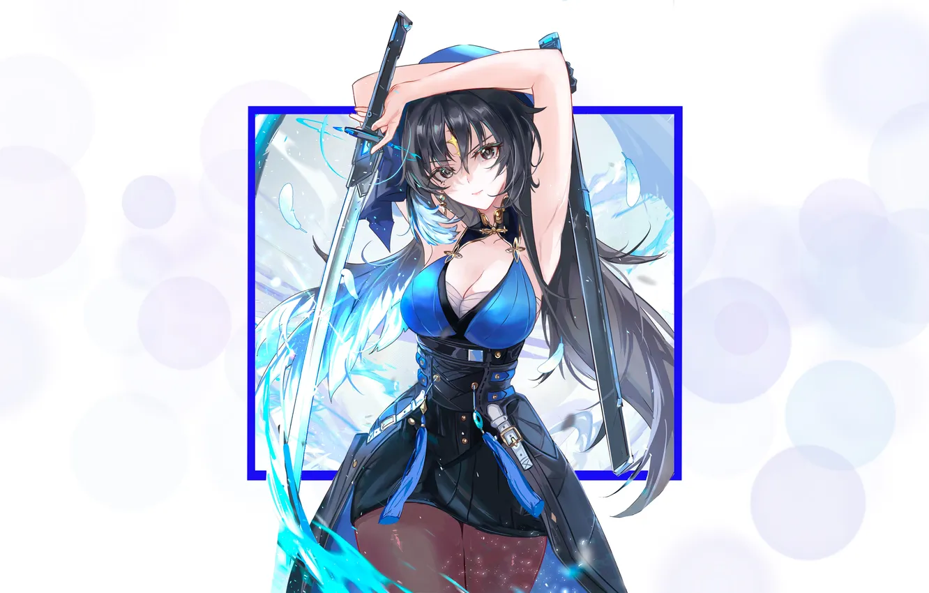 Photo wallpaper kawaii, girl, sword, hot, sexy, cleavage, boobs, blue