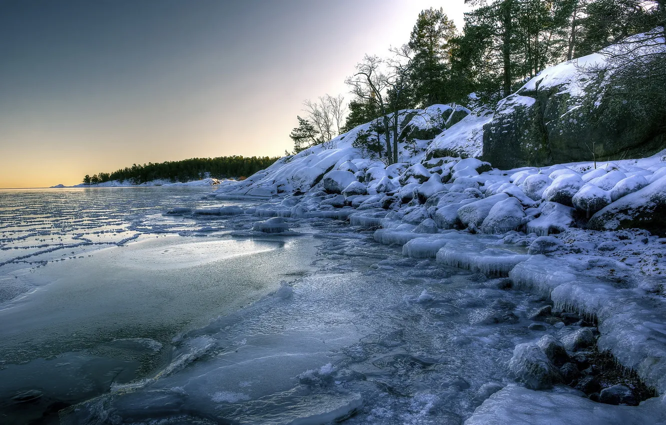 Photo wallpaper landscape, lake, ice