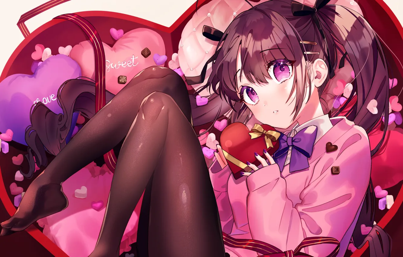 Photo wallpaper girl, heart, candy, Valentine's day