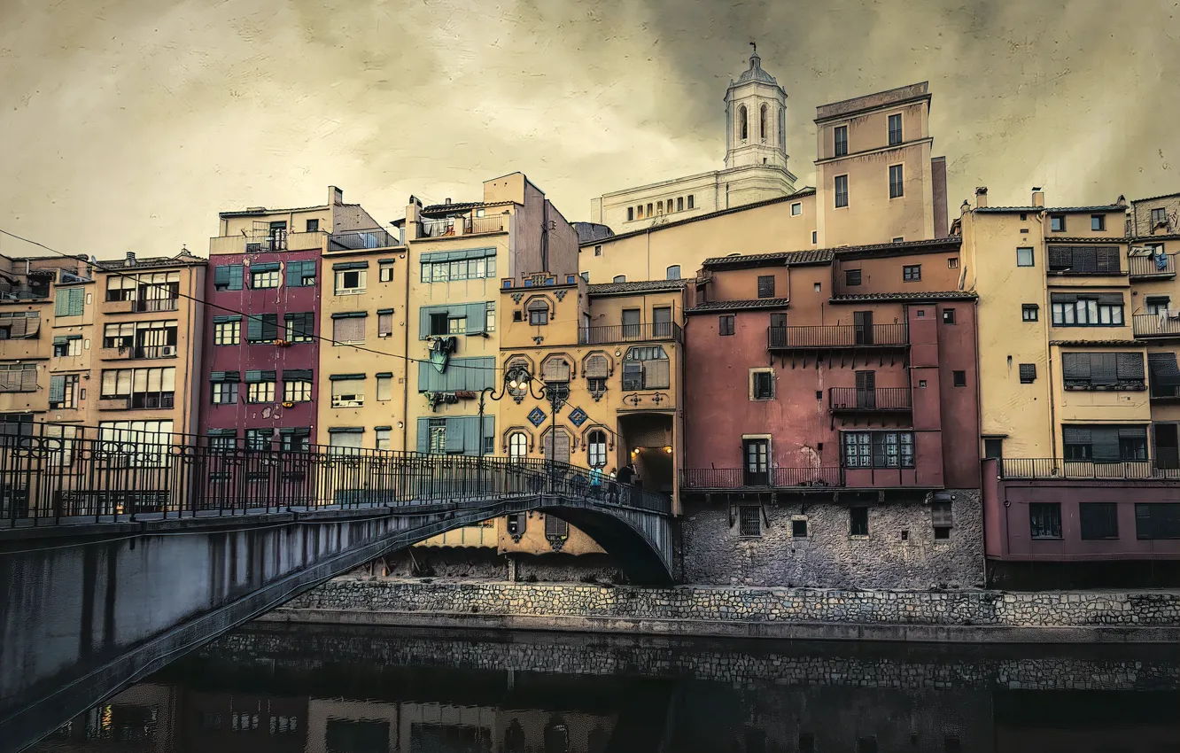 Photo wallpaper Catalonia, Girona, Old Town Bridge