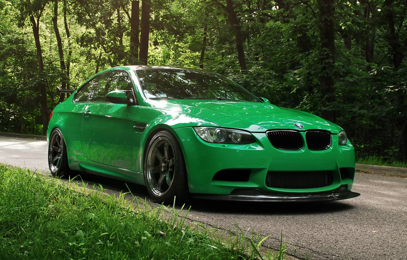 Photo wallpaper Road, Forest, BMW, Green, BMW, Green, Coupe, E92