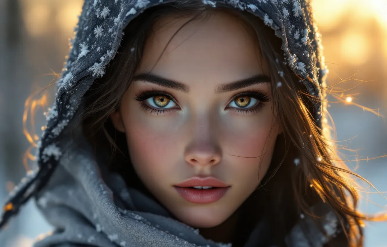 Photo wallpaper look, girl, light, new year, portrait, morning, scarf, Christmas