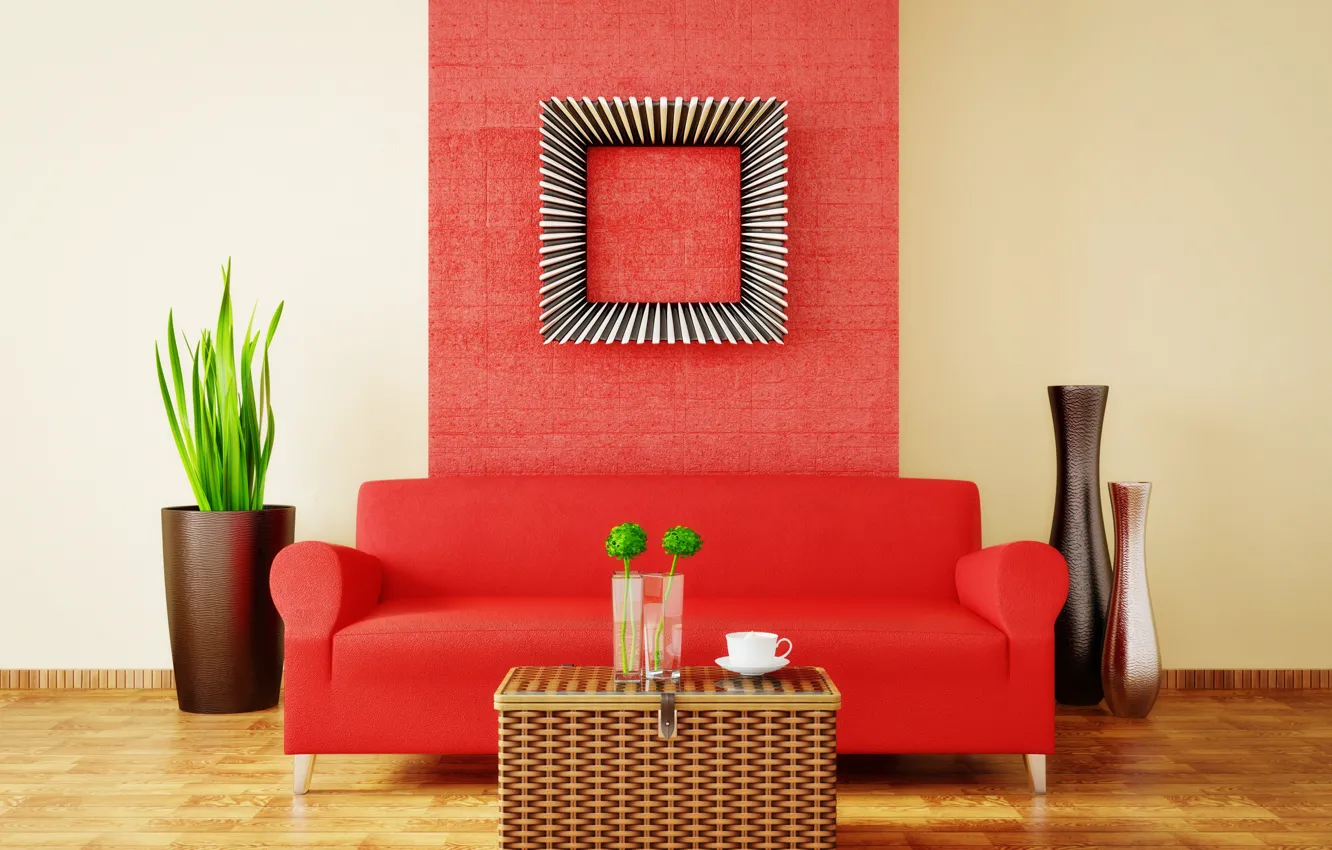 Photo wallpaper design, sofa, interior, vase, living room, modern